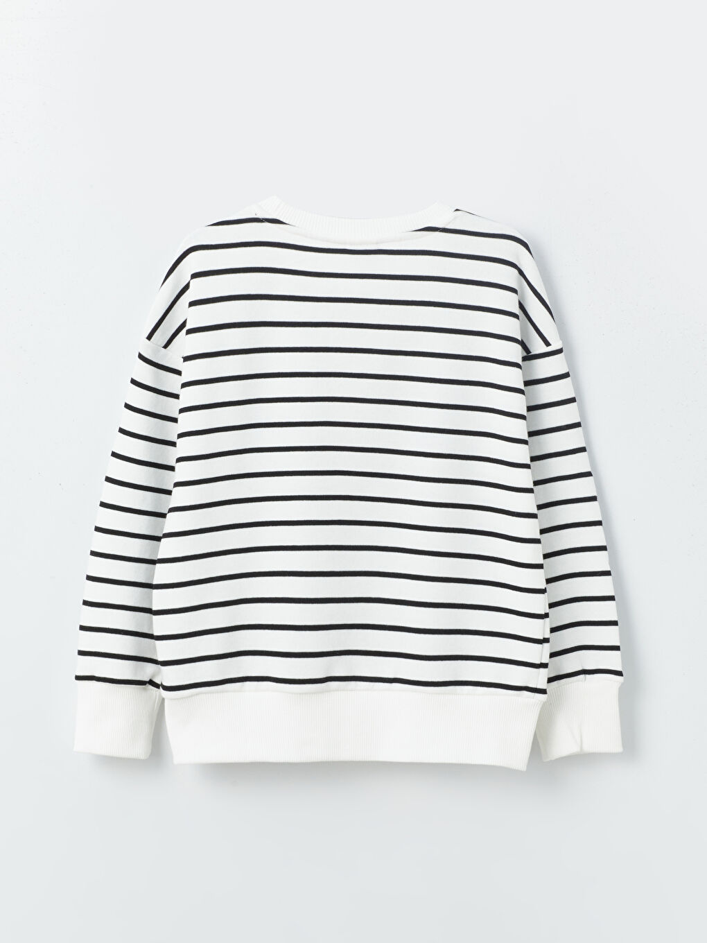 Ekru Bisiklet Yaka Çizgili Uzun Kollu Kız Çocuk Sweatshirt-4
