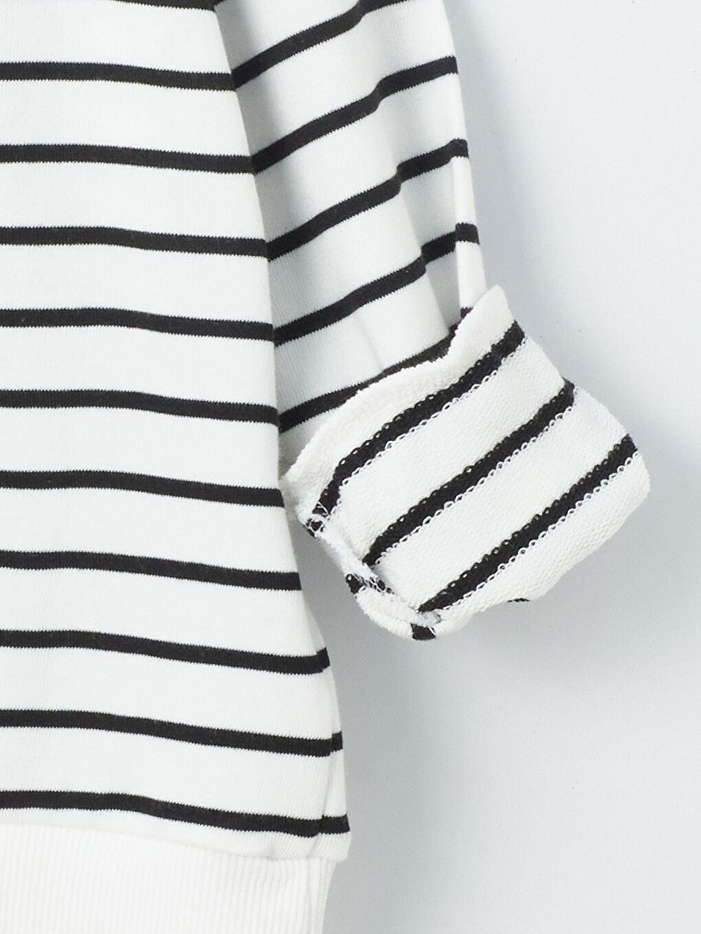 Ekru Bisiklet Yaka Çizgili Uzun Kollu Kız Çocuk Sweatshirt-5