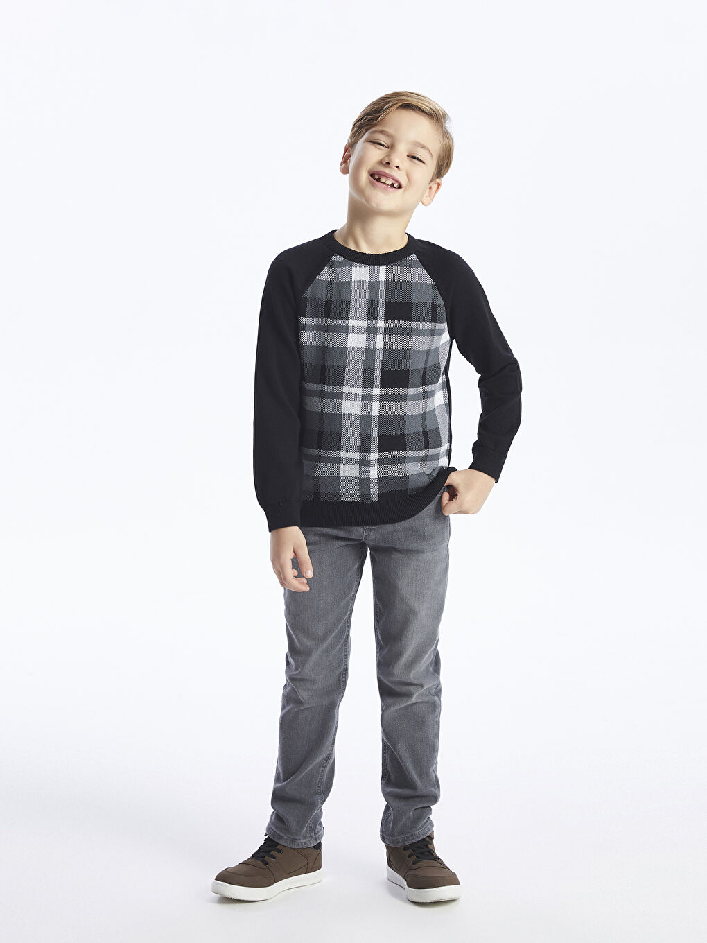 Gri Beli Ayarlanabilir Lastikli Erkek Çocuk Jean Pantolon-1