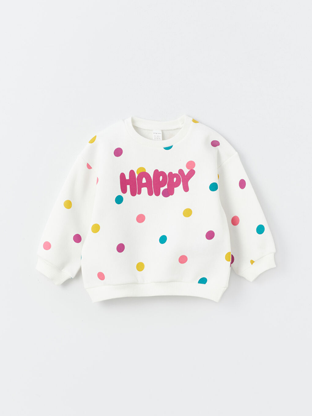 Ekru Bisiklet Yaka Uzun Kollu Baskılı Kız Bebek Sweatshirt ve Eşofman Alt 2'li Takım-1