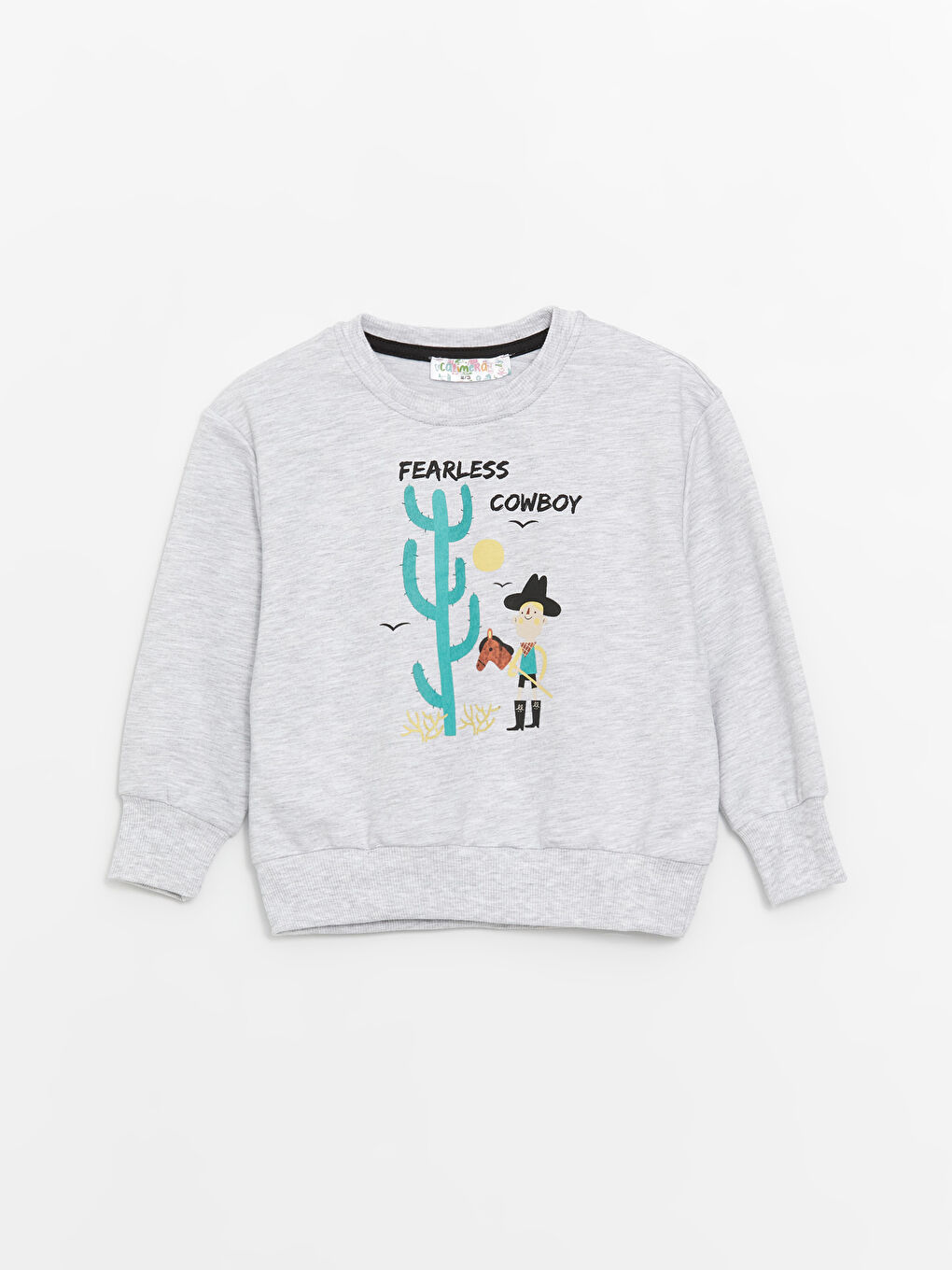 Gri Bisiklet Yaka Baskılı Erkek Bebek Sweatshirt ve Eşofman Alt 2'li Takım-3