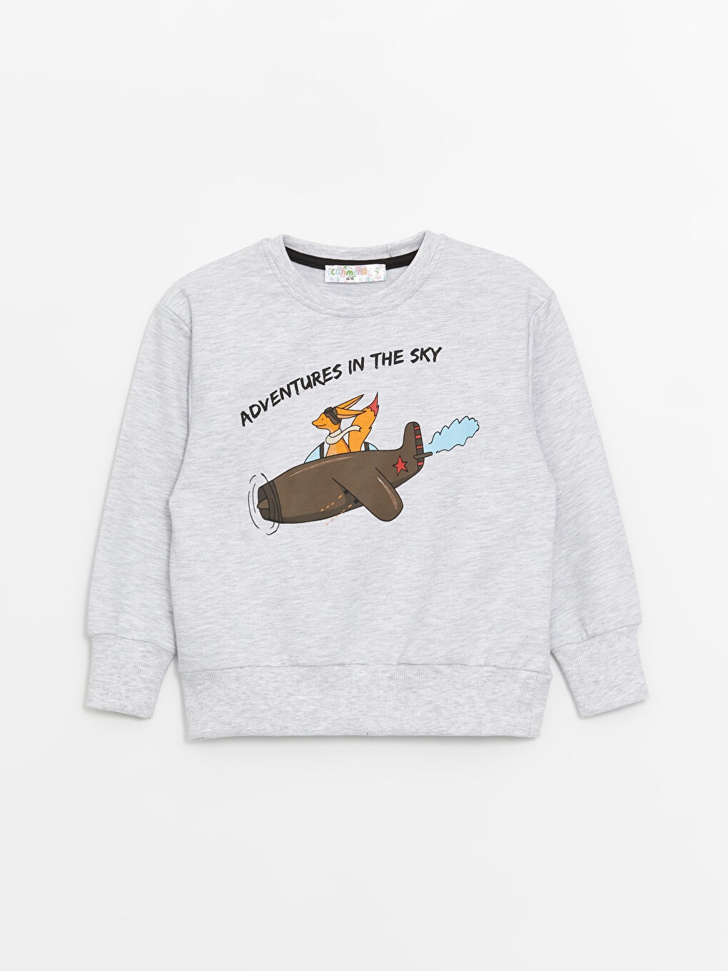 Gri Bisiklet Yaka Baskılı Erkek Bebek Sweatshirt ve Eşofman Alt 2'li Takım-1