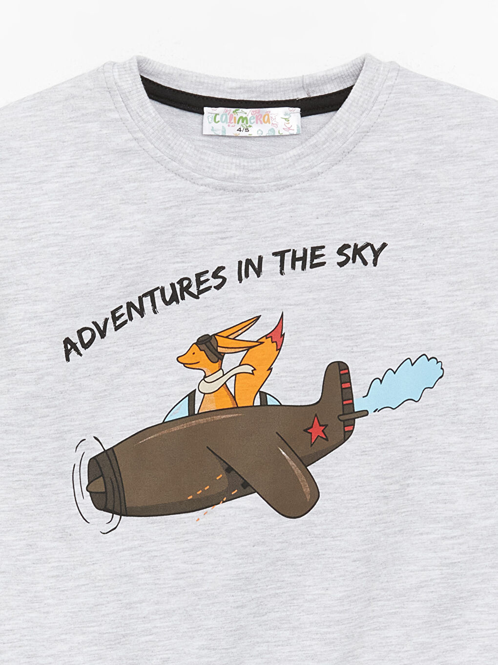 Gri Bisiklet Yaka Baskılı Erkek Bebek Sweatshirt ve Eşofman Alt 2'li Takım-5