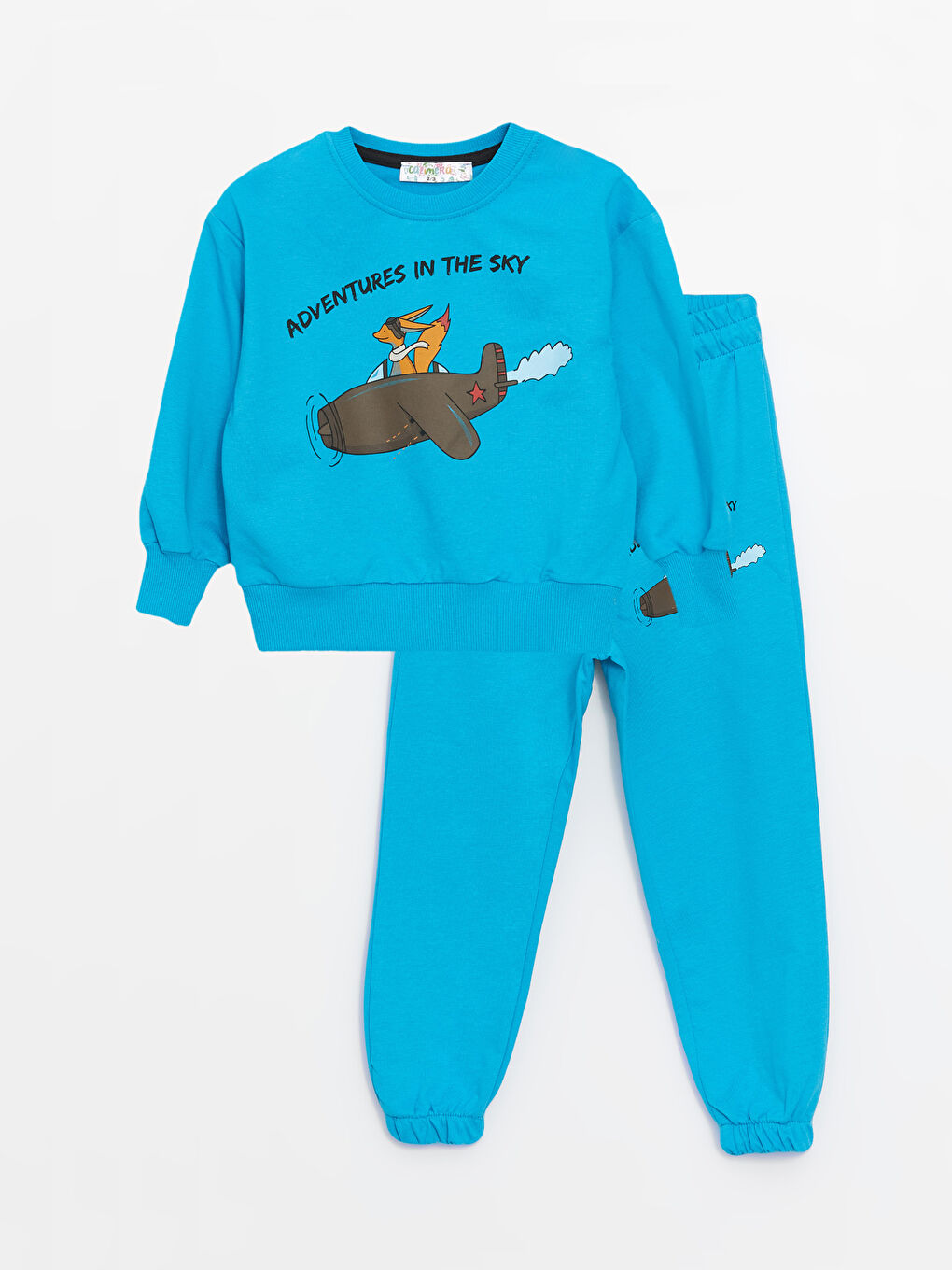 Calimera Kids Turkuaz Bisiklet Yaka Baskılı Erkek Bebek Sweatshirt ve Eşofman Alt 2'li Takım - 3