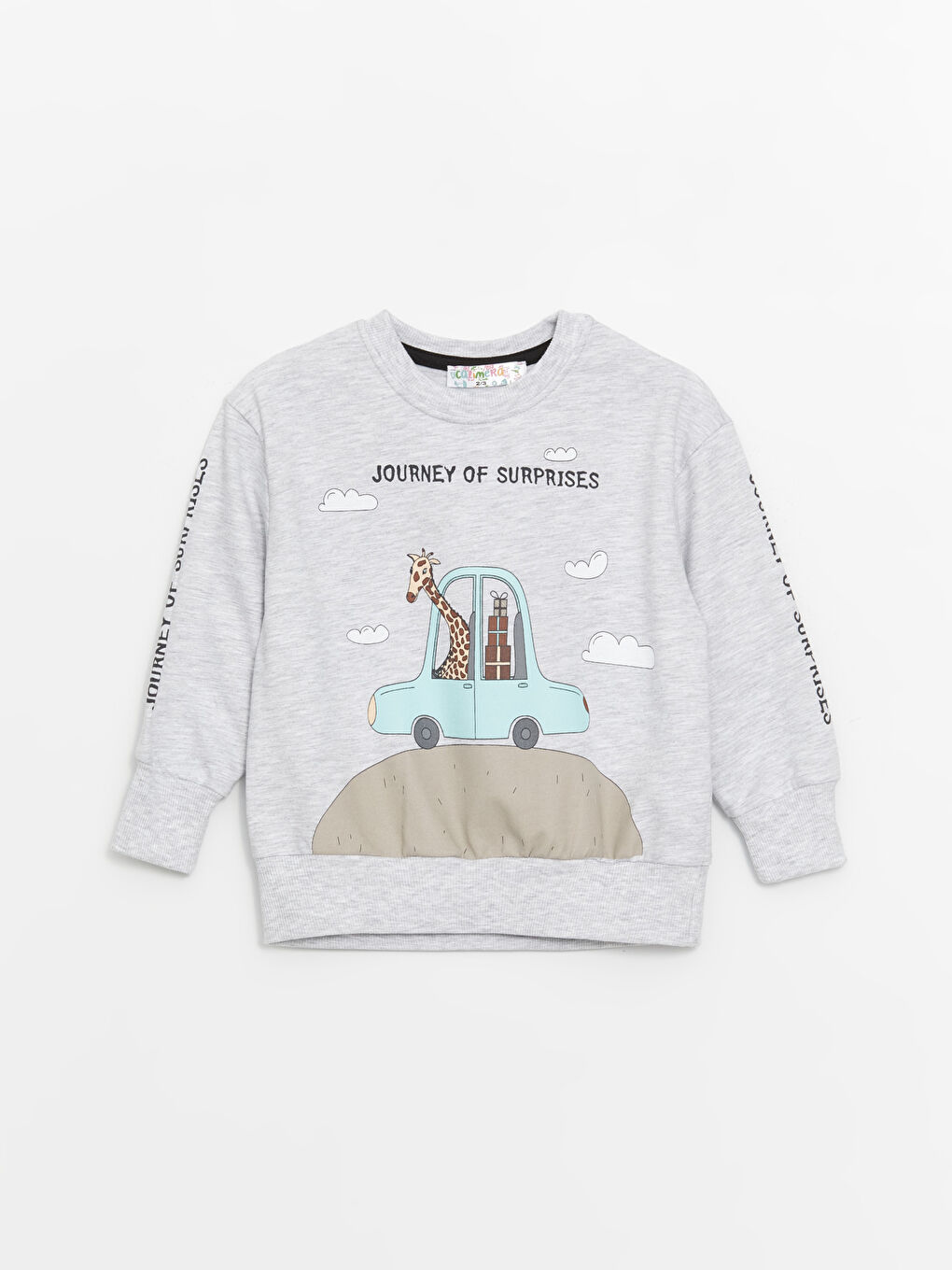 Gri Bisiklet Yaka Baskılı Erkek Bebek Sweatshirt ve Eşofman Alt 2'li Takım-1