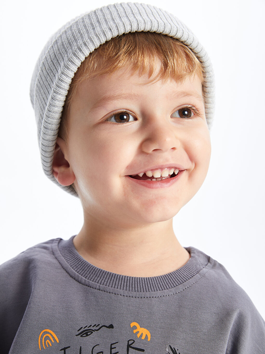 Gri Bisiklet Yaka Baskılı Erkek Bebek Sweatshirt ve Eşofman Alt 2'li Takım-2