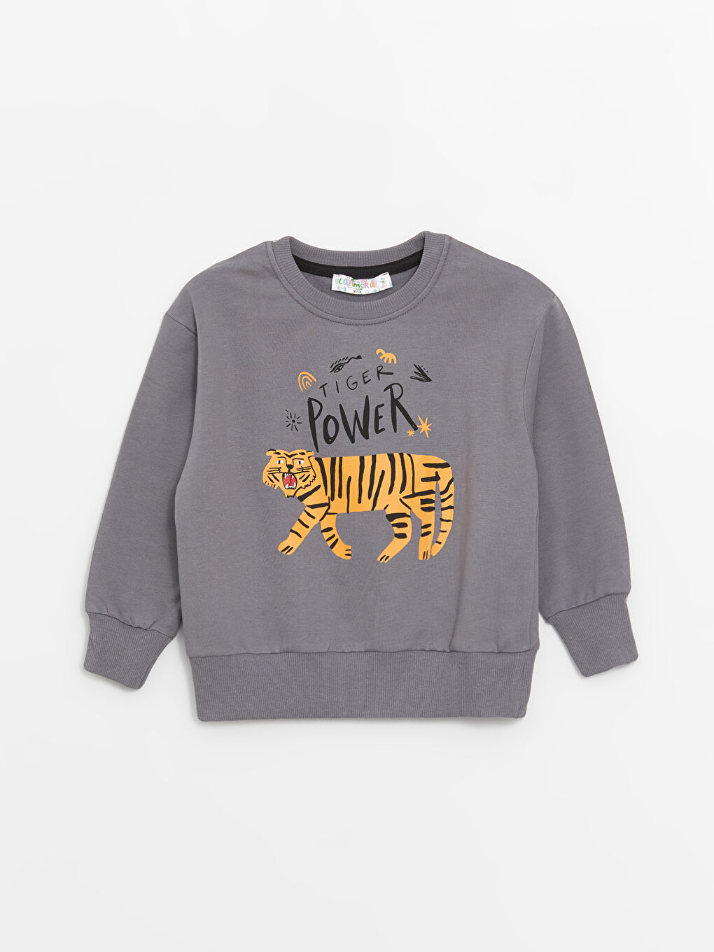 Gri Bisiklet Yaka Baskılı Erkek Bebek Sweatshirt ve Eşofman Alt 2'li Takım-4