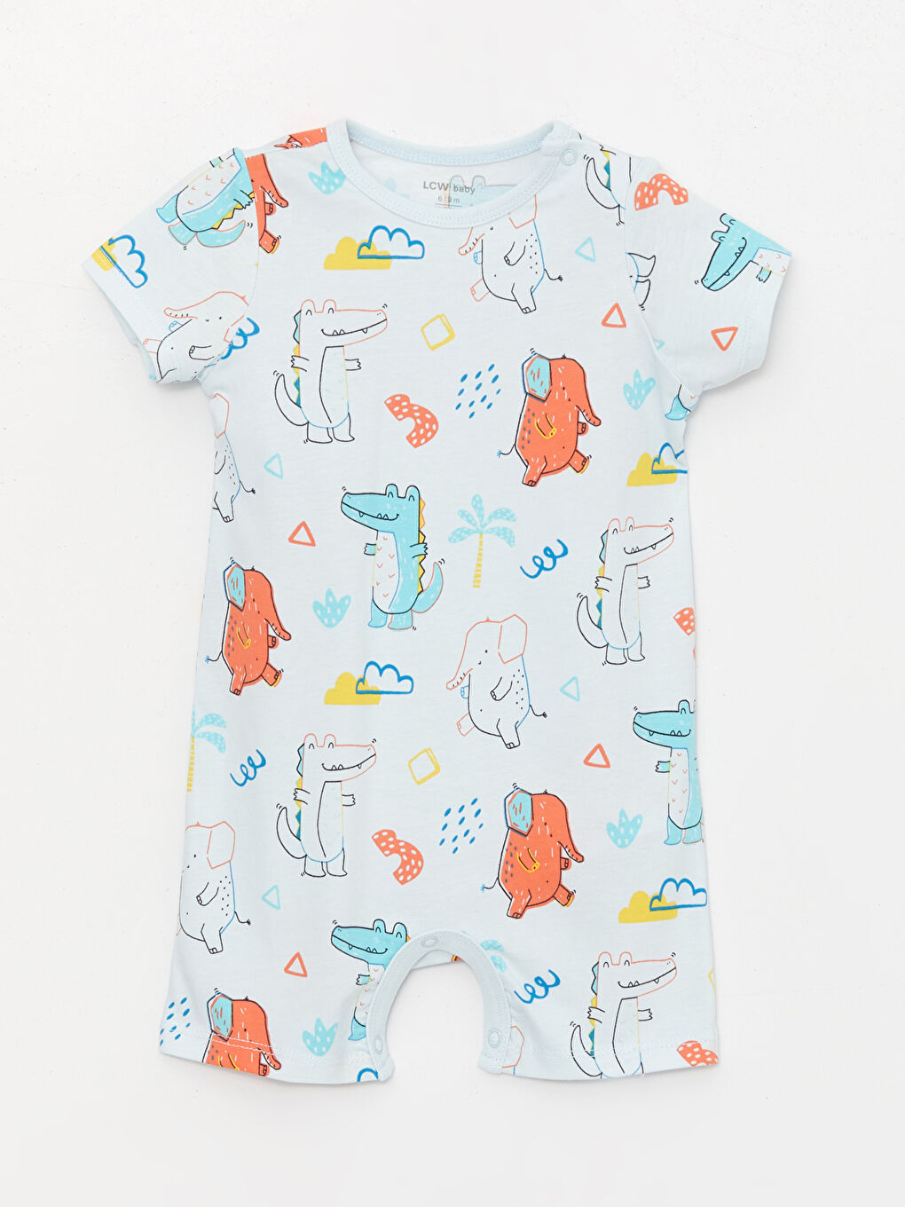 Mavi Bisiklet Yaka Kısa Kollu Desenli Erkek Bebek Tulum