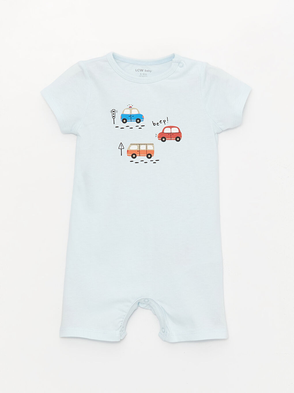 Mavi Bisiklet Yaka Kısa Kollu Baskılı Erkek Bebek Tulum