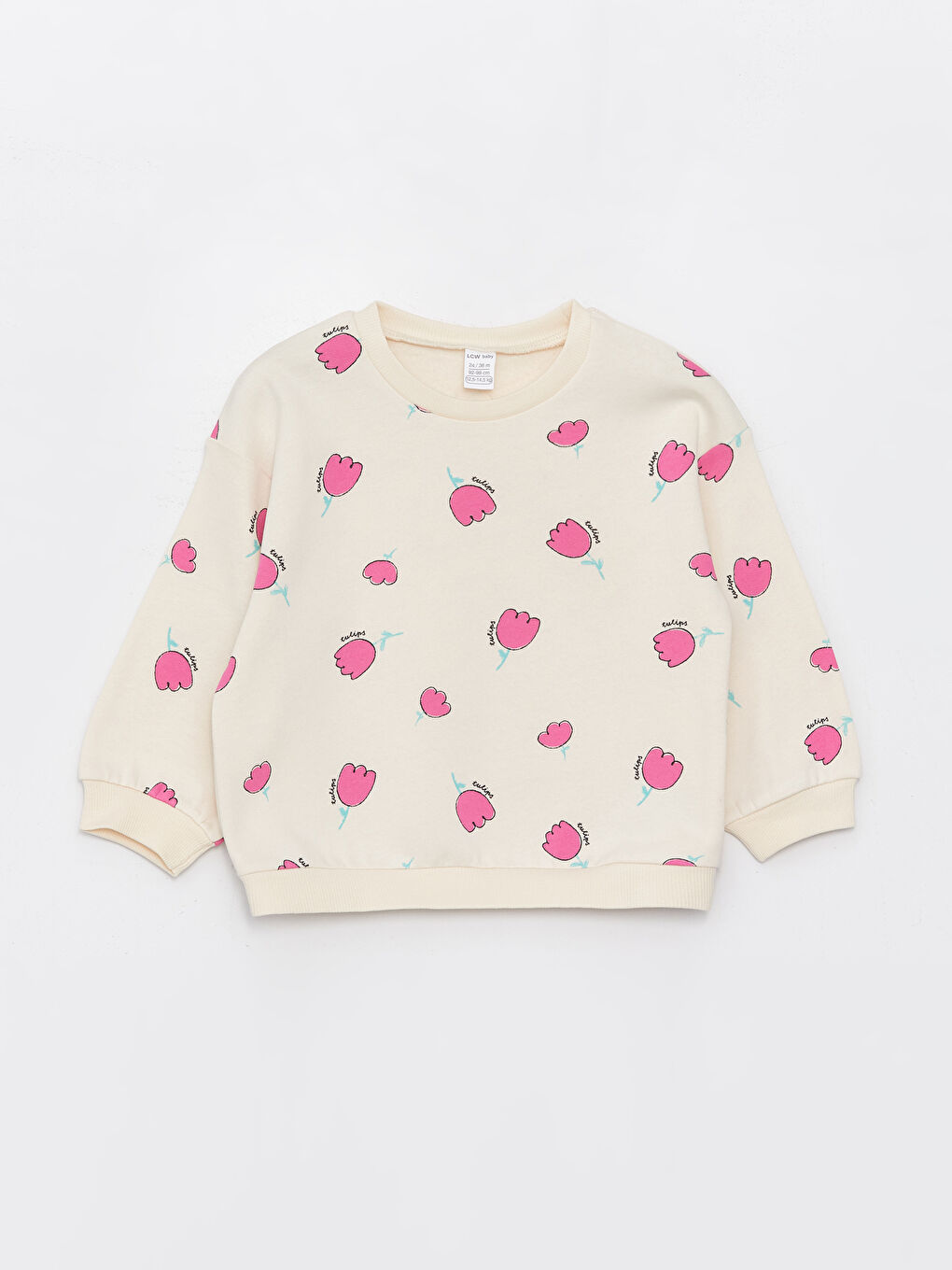 Ekru Bisiklet Yaka Uzun Kollu Baskılı Kız Bebek Sweatshirt 2'li-3