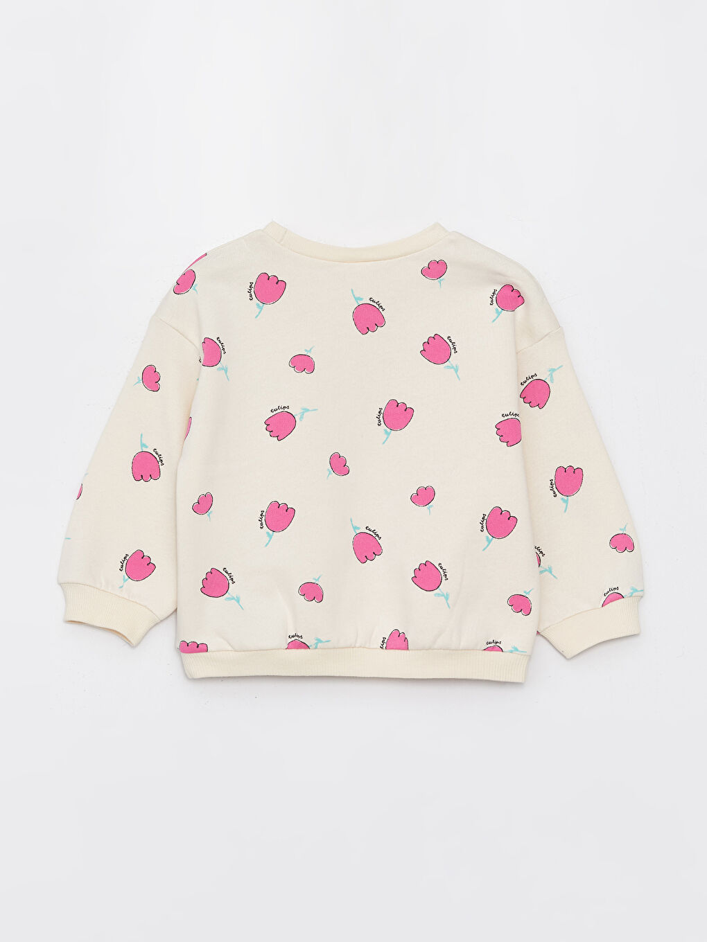 Ekru Bisiklet Yaka Uzun Kollu Baskılı Kız Bebek Sweatshirt 2'li-4