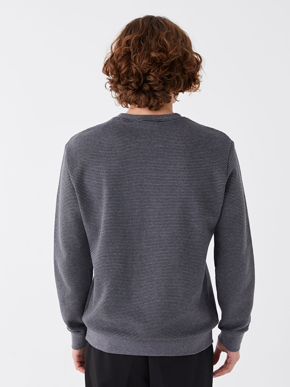 Antrasit Bisiklet Yaka Uzun Kollu Çizgili Erkek Sweatshirt-4