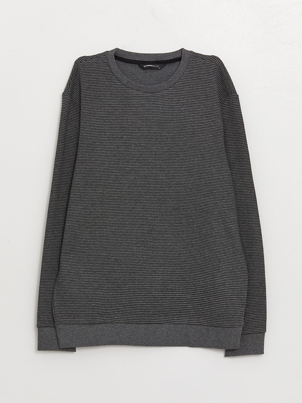 Antrasit Bisiklet Yaka Uzun Kollu Çizgili Erkek Sweatshirt-5