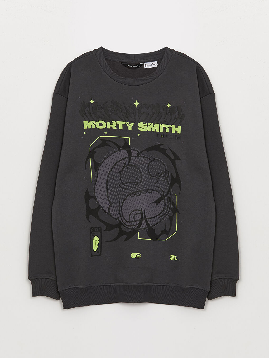 LCW Casual Antrasit Bisiklet Yaka Uzun Kollu Rick and Morty Baskılı Erkek Sweatshirt - 5