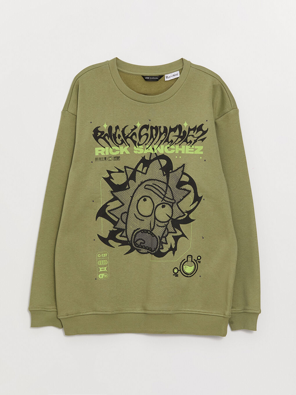 LCW Casual Uçuk Yeşil Bisiklet Yaka Uzun Kollu Rick and Morty Baskılı Erkek Sweatshirt - 5