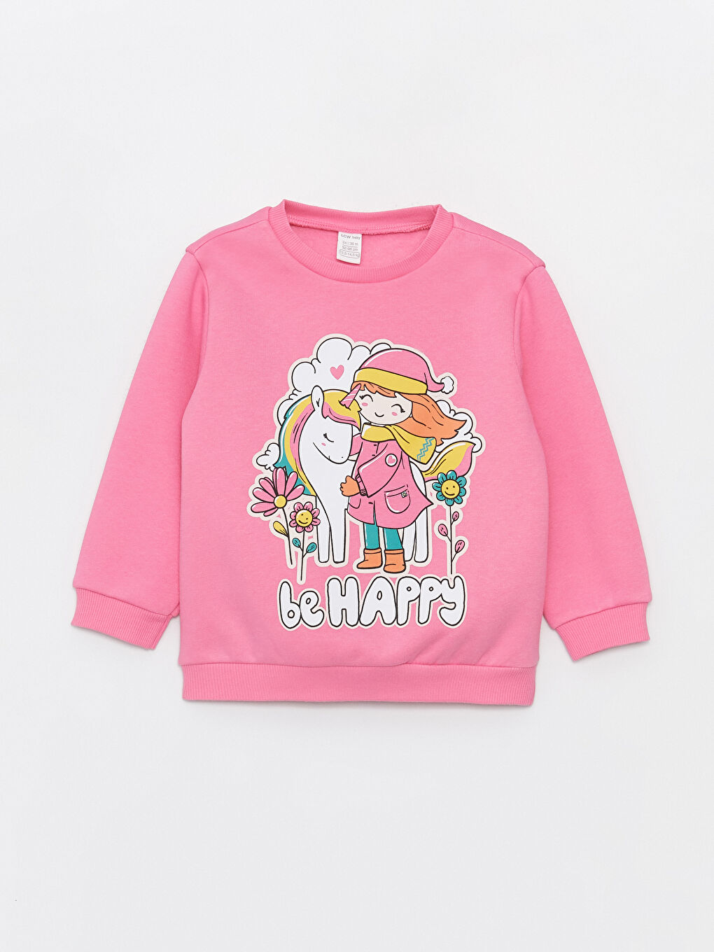 LCW baby Pembe Bisiklet Yaka Baskılı Kız Bebek Sweatshirt