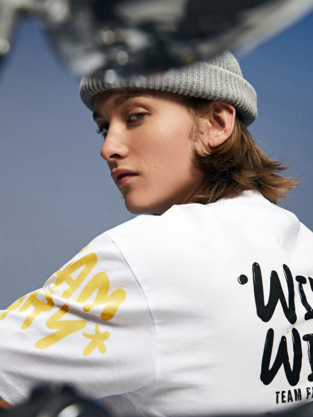 Beyaz Oversize Bisiklet Yaka Kısa Kollu Baskılı Penye Erkek Tişört-4