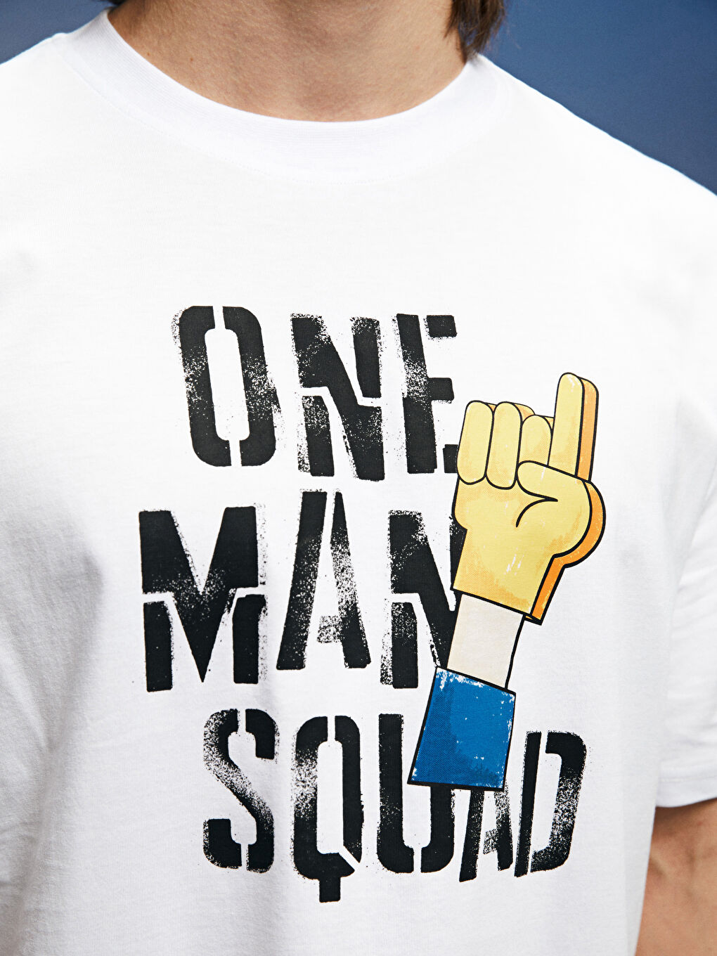 Beyaz Oversize Bisiklet Yaka Kısa Kollu Baskılı Penye Erkek Tişört-3