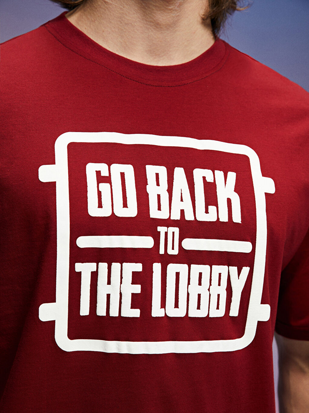 Kırmızı Oversize Bisiklet Yaka Kısa Kollu Baskılı Penye Erkek Tişört-6