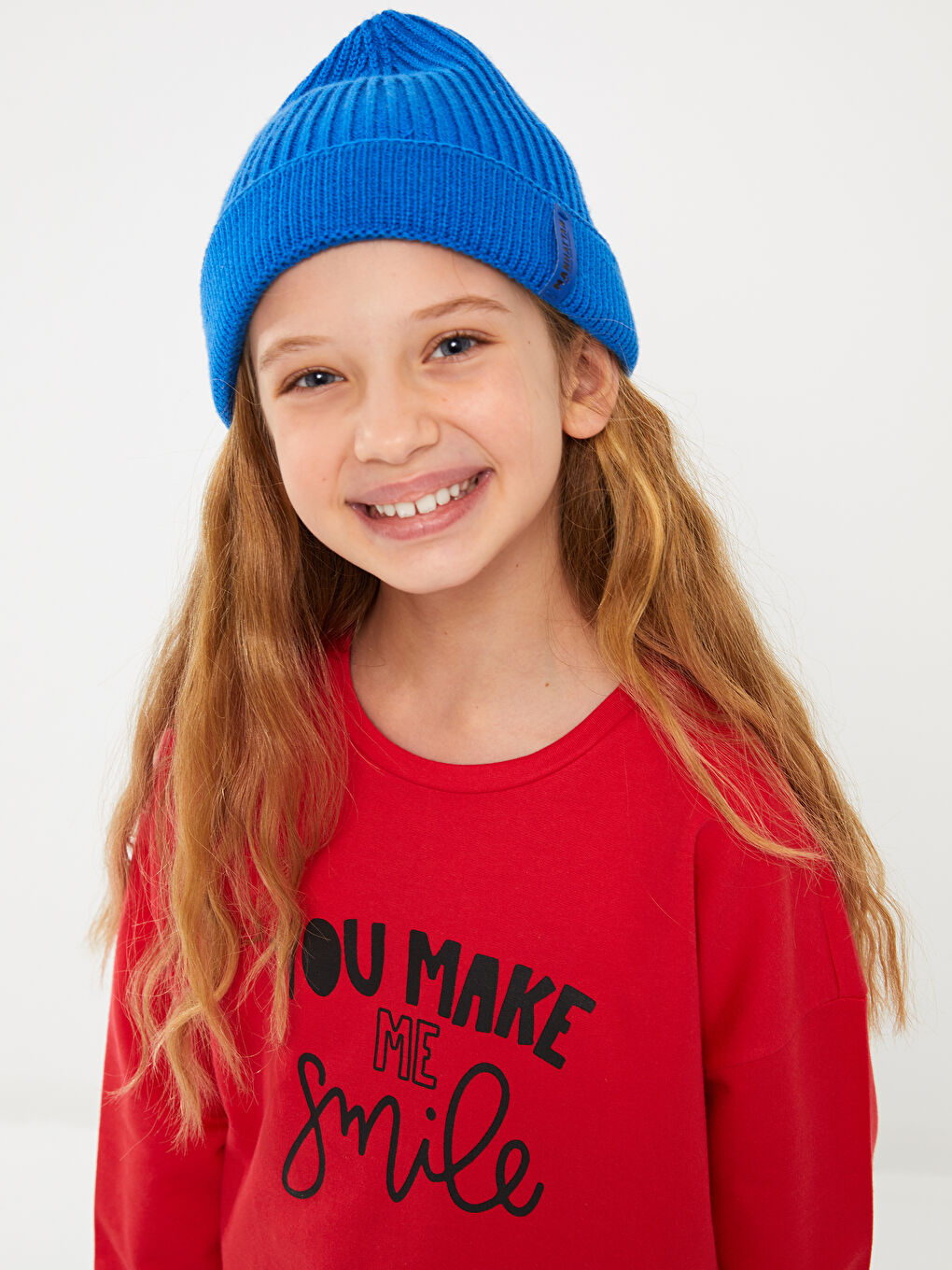 Kırmızı Bisiklet Yaka Baskılı Uzun Kollu Kız Çocuk Sweatshirt