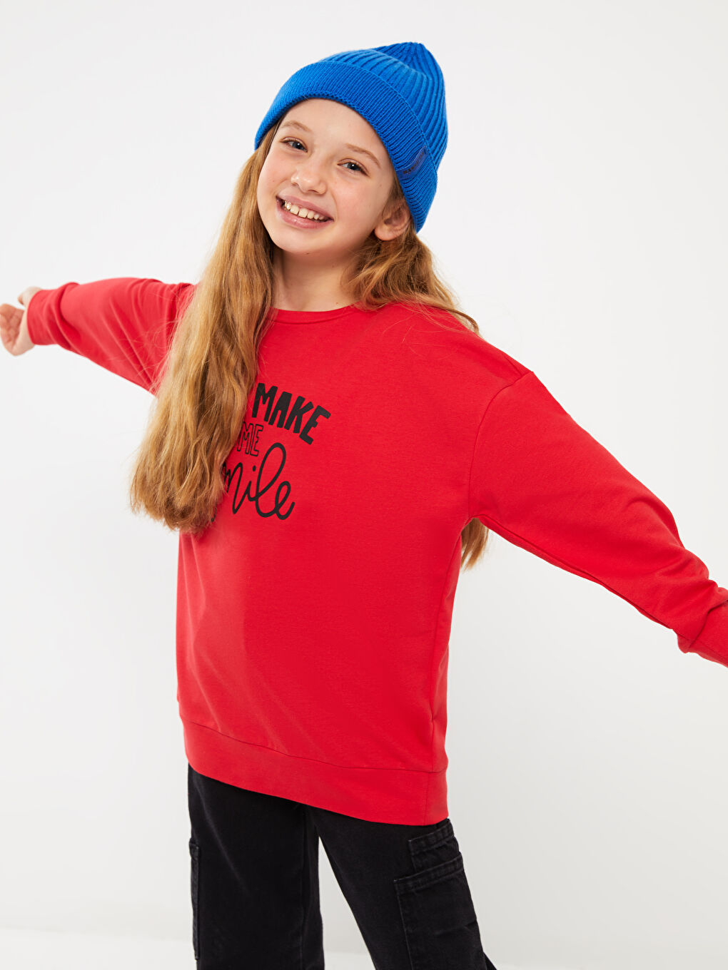 Kırmızı Bisiklet Yaka Baskılı Uzun Kollu Kız Çocuk Sweatshirt-1