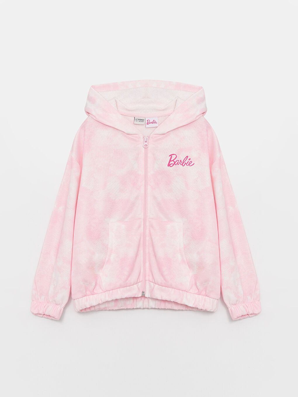 LCW Kids Pembe Baskılı Kapüşonlu Barbie Baskılı Uzun Kollu Kız Çocuk Fermuarlı Sweatshirt