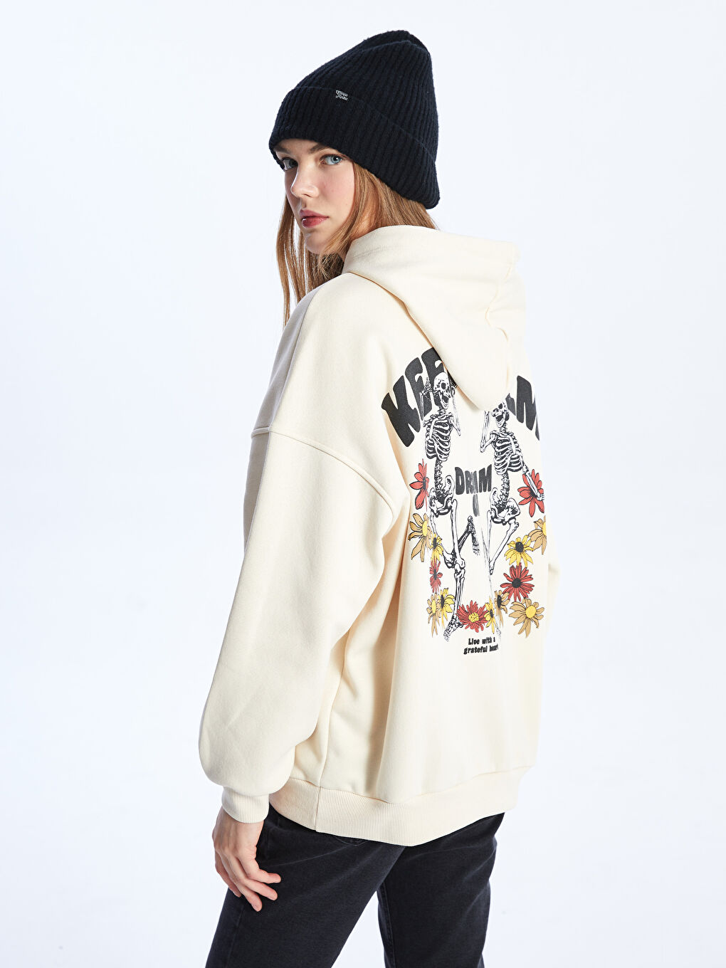 LCW Vision Ten Rengi Baskılı Oversize Kadın Kalın Hoodie