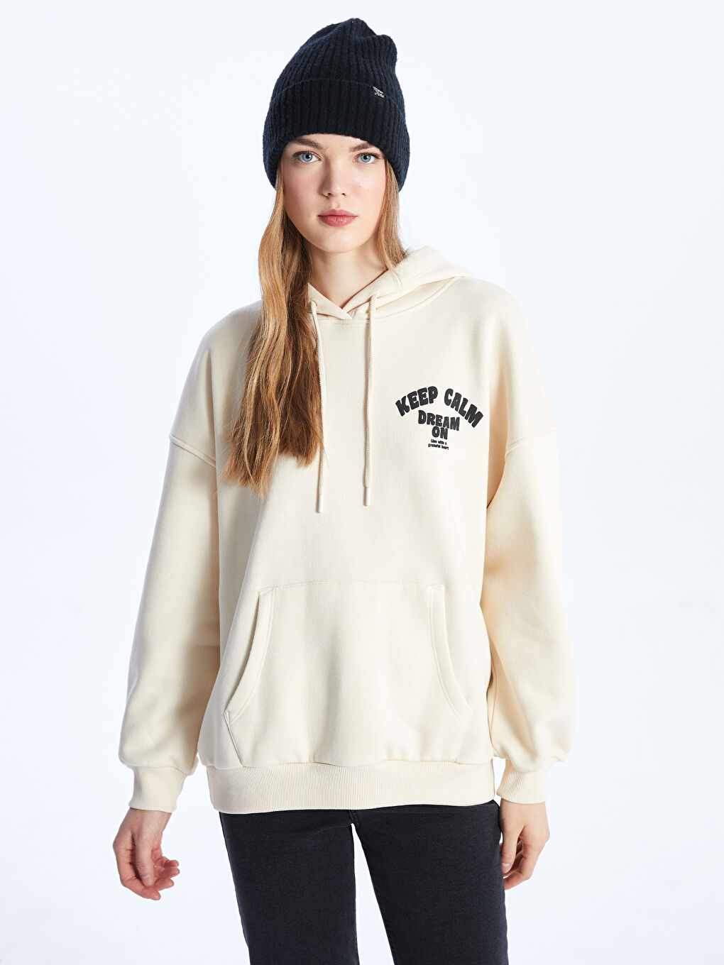 LCW Vision Ten Rengi Baskılı Oversize Kadın Kalın Hoodie - 1