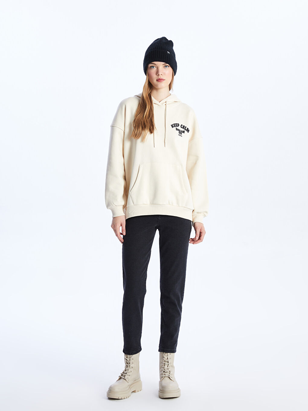 LCW Vision Ten Rengi Baskılı Oversize Kadın Kalın Hoodie - 2