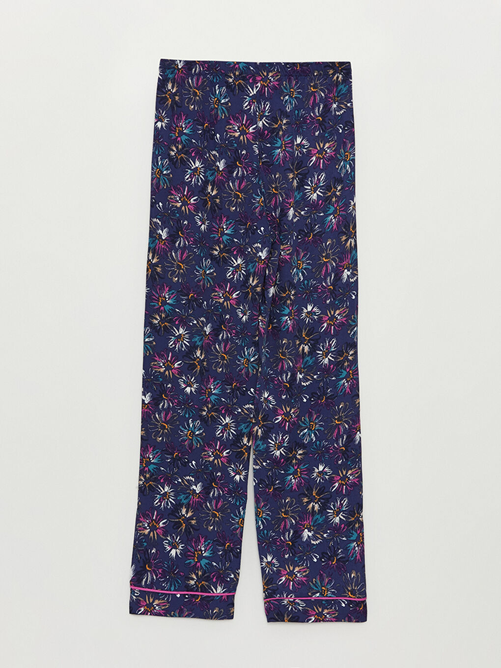 Lacivert Beli Lastikli Çiçekli Kadın Pijama Altı-1