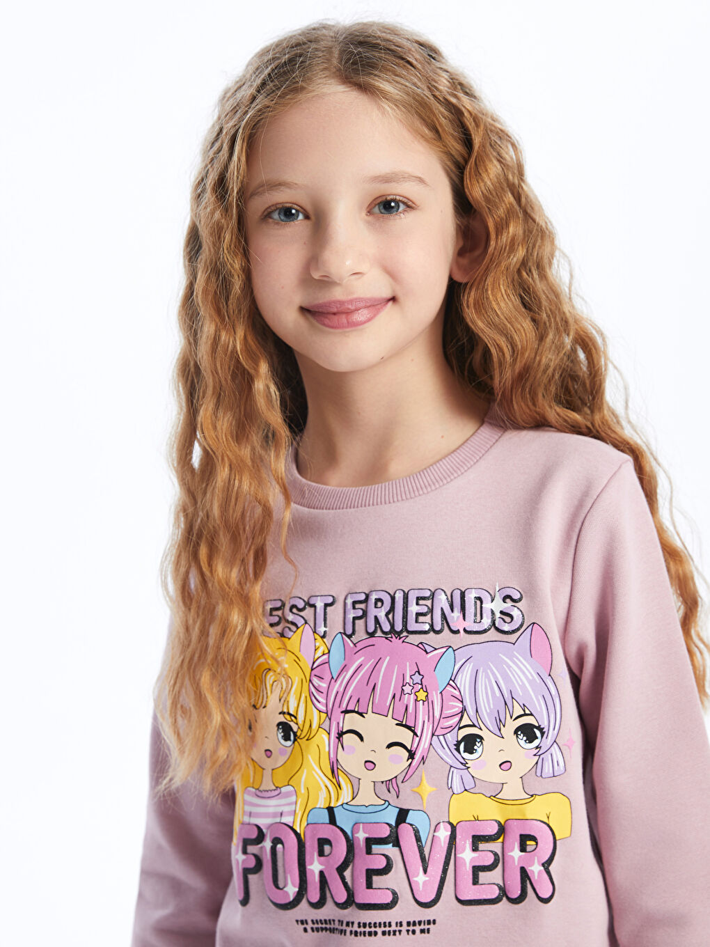 LCW Kids Lila Bisiklet Yaka Baskılı Uzun Kollu Kız Çocuk Sweatshirt - 1