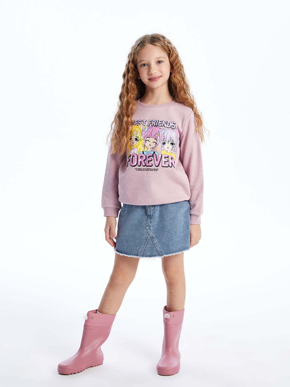 LCW Kids Lila Bisiklet Yaka Baskılı Uzun Kollu Kız Çocuk Sweatshirt - 2