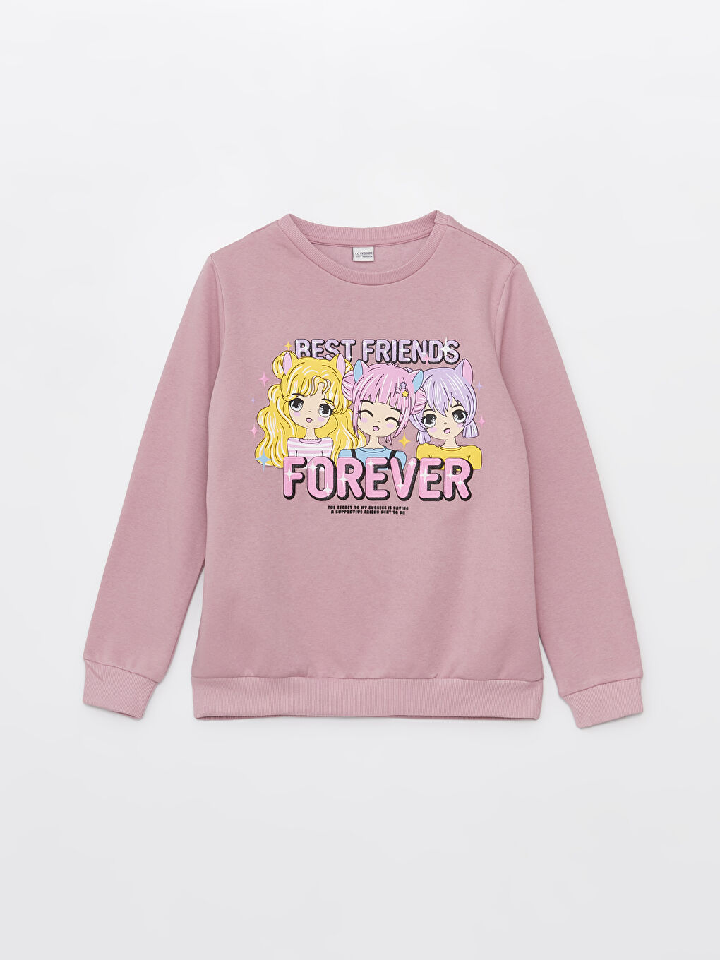 LCW Kids Lila Bisiklet Yaka Baskılı Uzun Kollu Kız Çocuk Sweatshirt - 3