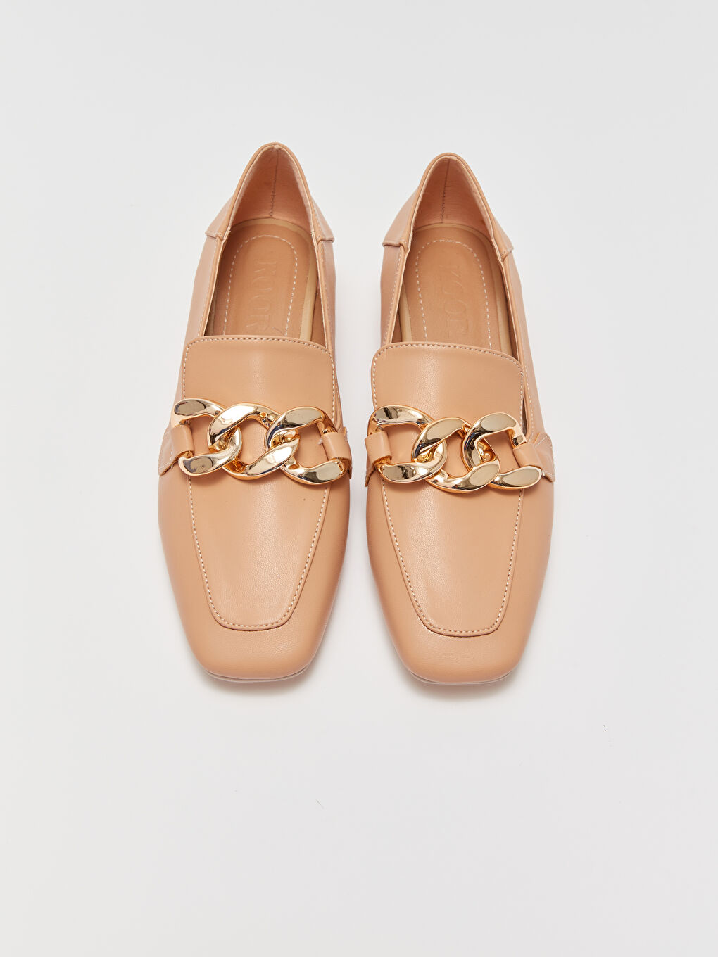 Kahverengi Deri Görünümlü Zincir Detaylı Kadın Loafer Ayakkabı-2