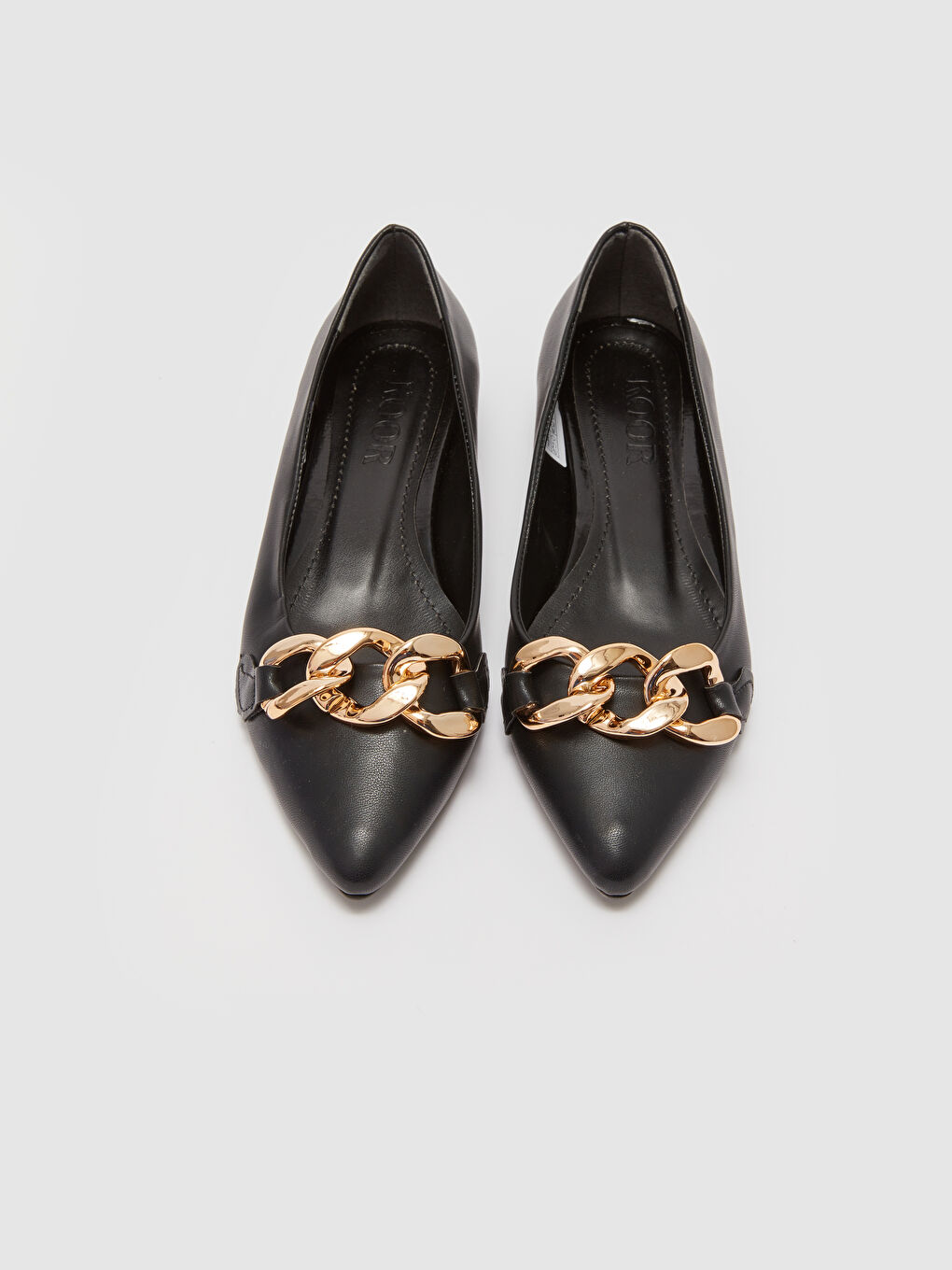 Siyah Deri Görünümlü Kadın Babet Ayakkabı-2