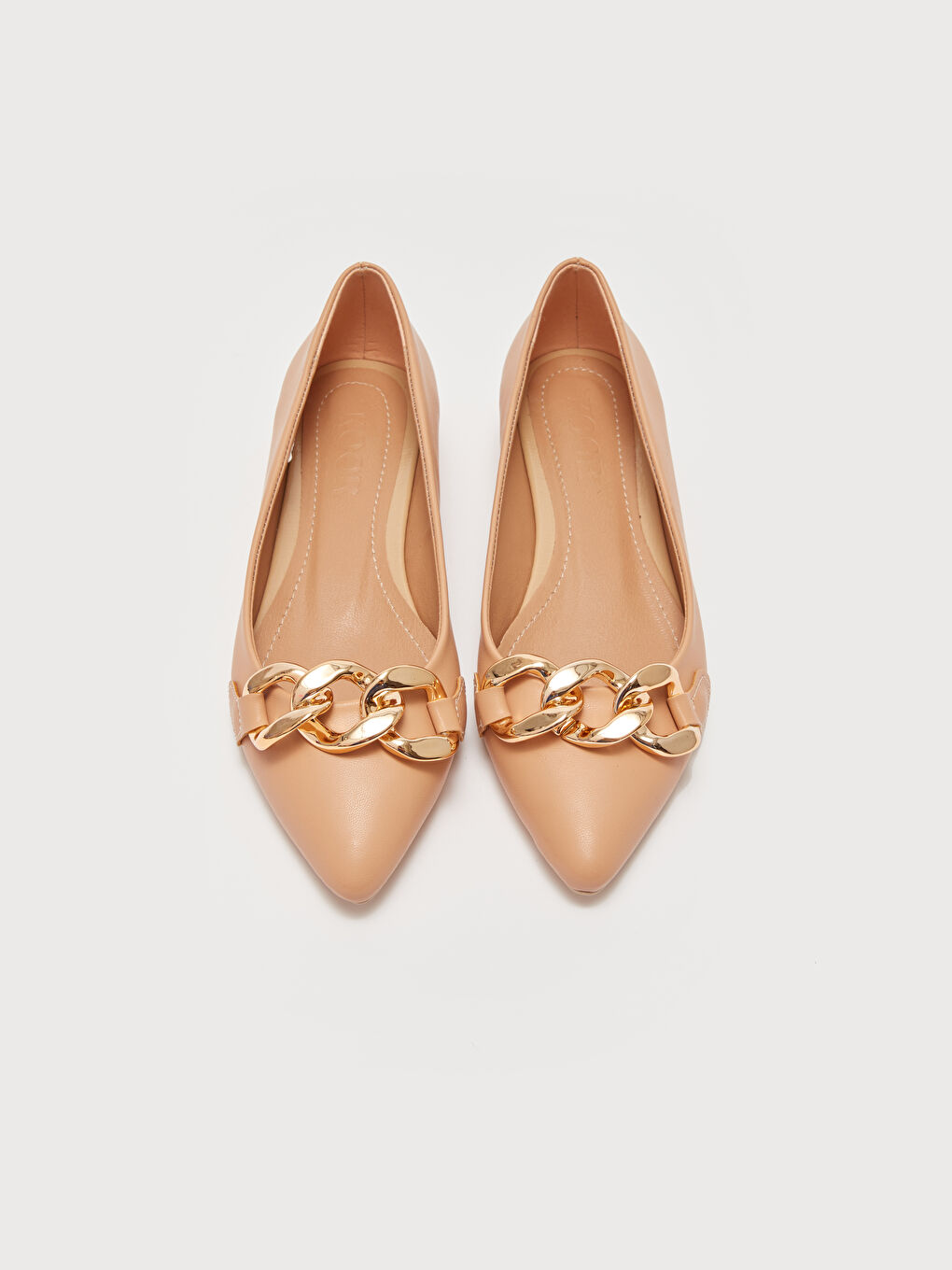 Bej Deri Görünümlü Kadın Babet Ayakkabı-2