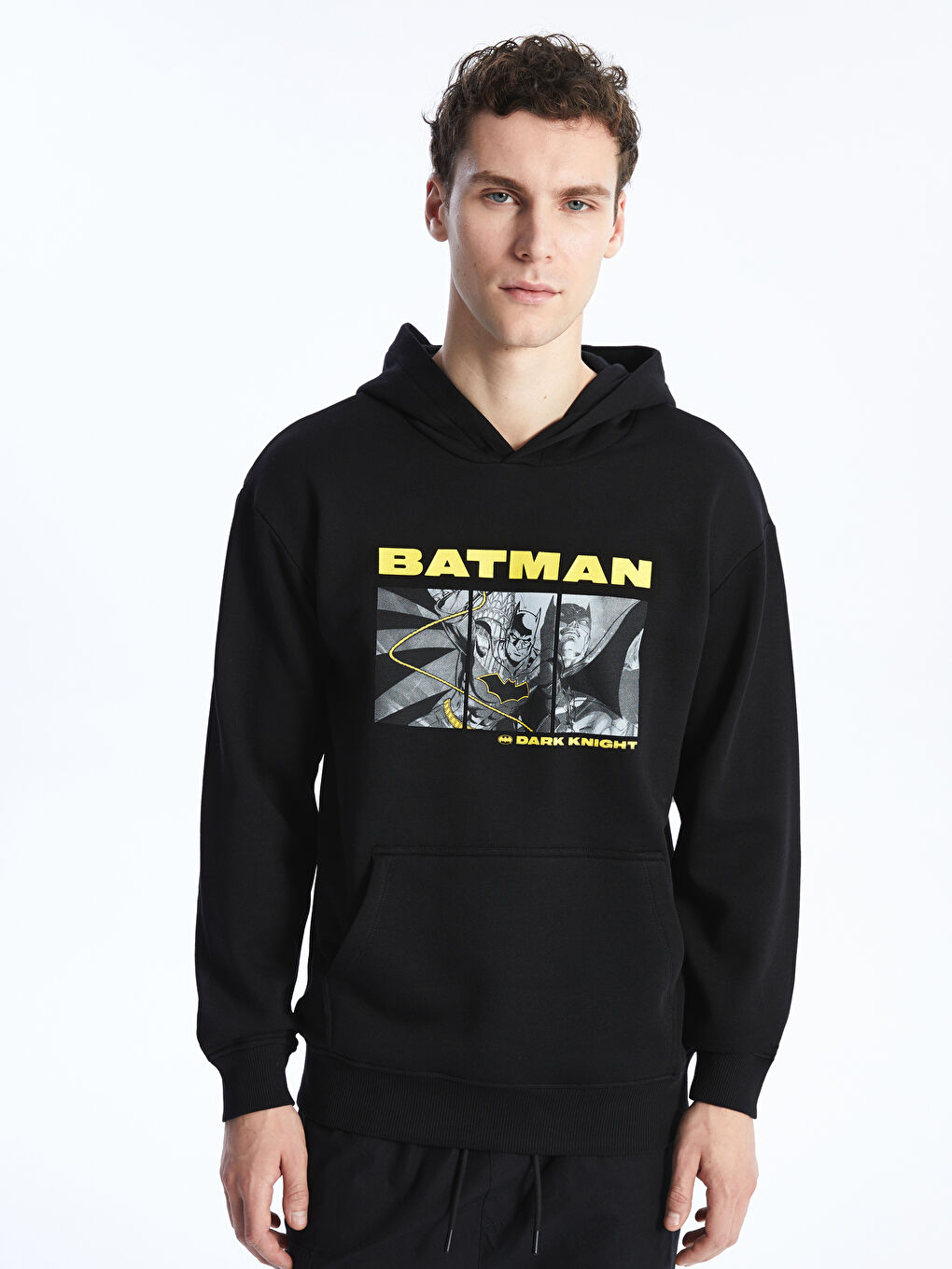 LCW Casual Yeni Siyah Uzun Kollu Batman Baskılı Erkek Hoodie