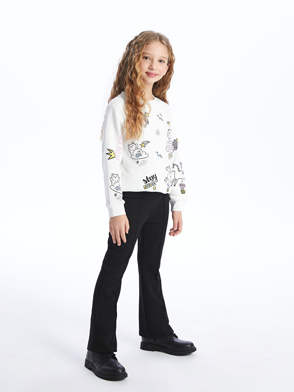 Siyah Beli Lastikli Basic İspanyol Paça Kız Çocuk Tayt-1