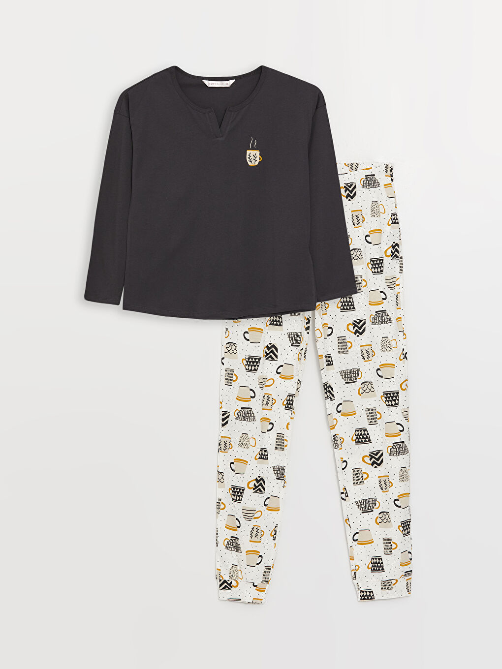 LC Waikiki Loose Collar Embroidered Long Sleeve Women's Pajama Set -W3IP09Z8-LRA