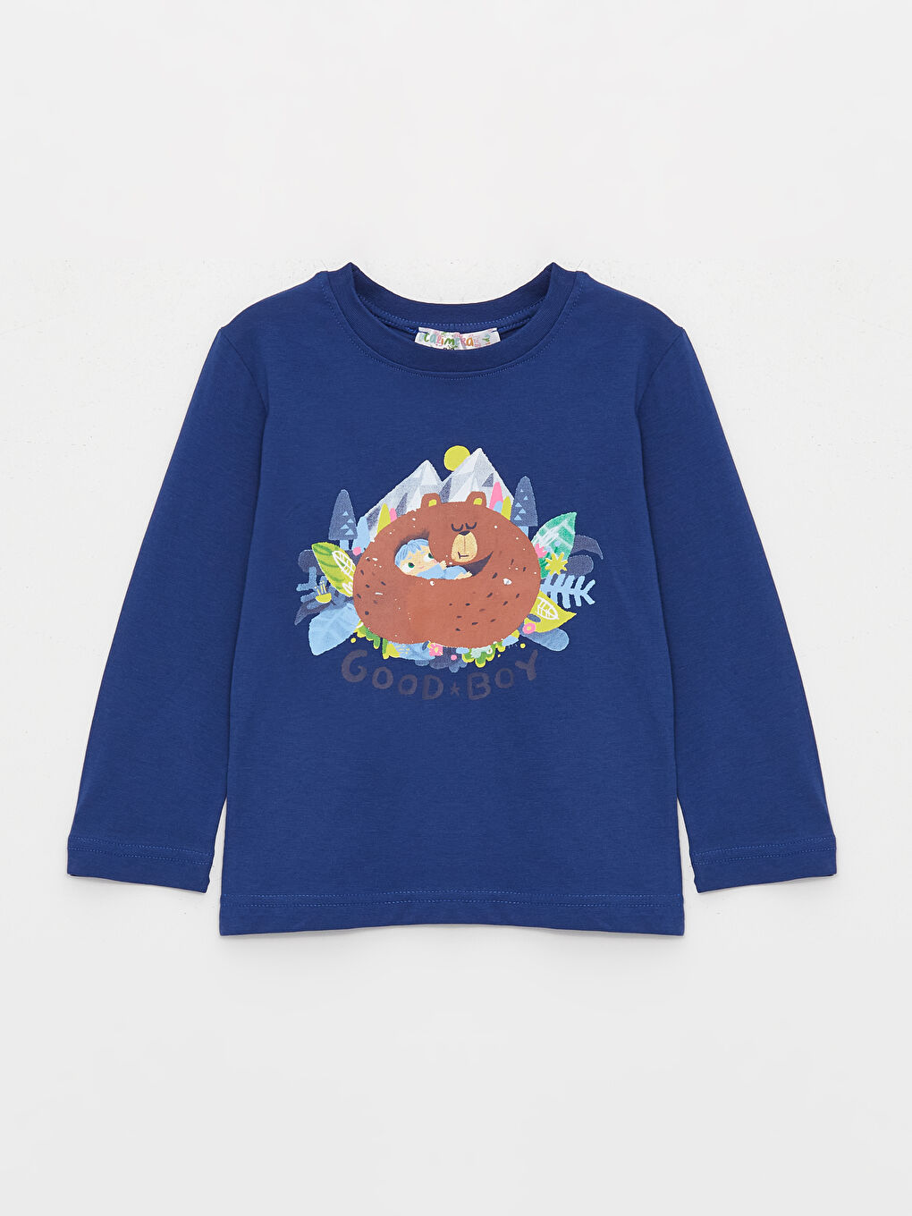 Calimera Kids Lacivert Bisiklet Yaka Baskılı Uzun Kollu Erkek Bebek Sweatshirt