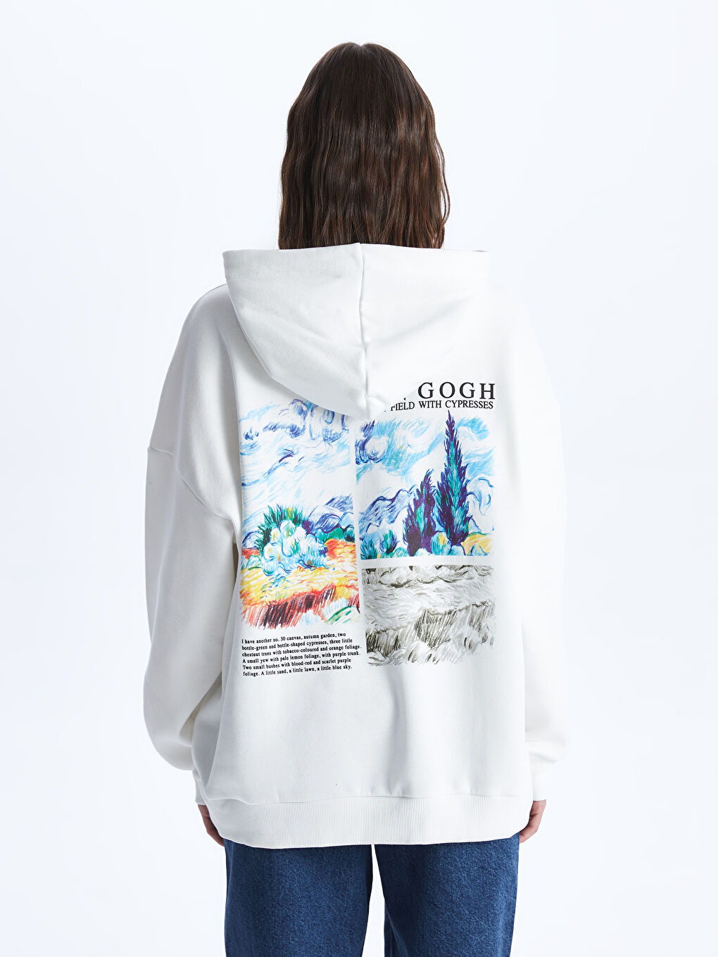 LCW Vision Ekru Vincent Van Gogh Baskılı Oversize Kadın Kalın Hoodie - 5