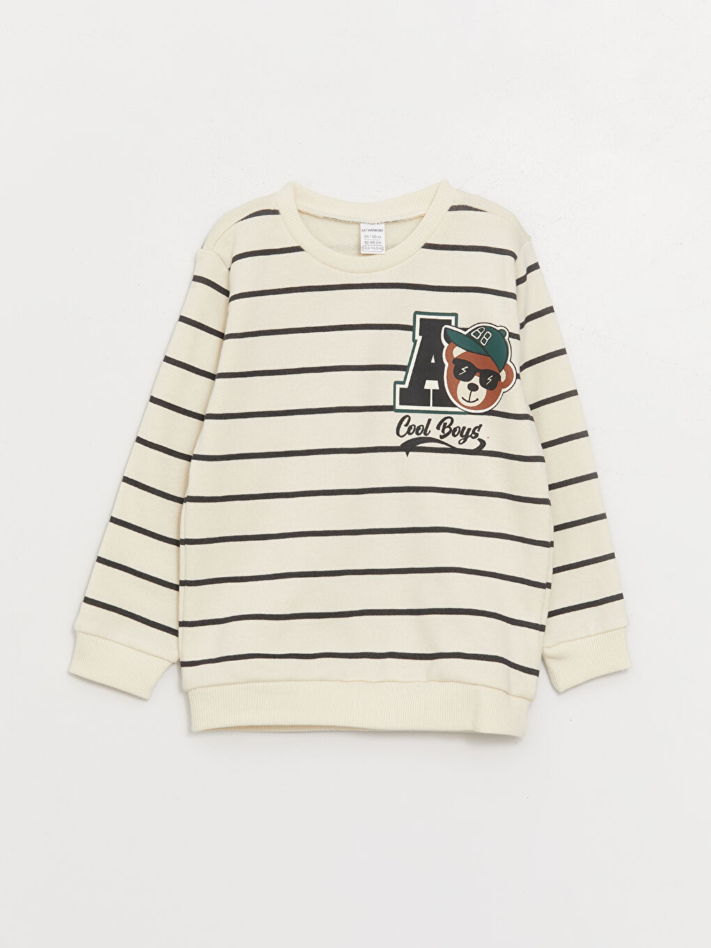 LCW baby Ekru Baskılı Bisiklet Yaka Baskılı Erkek Bebek Sweatshirt