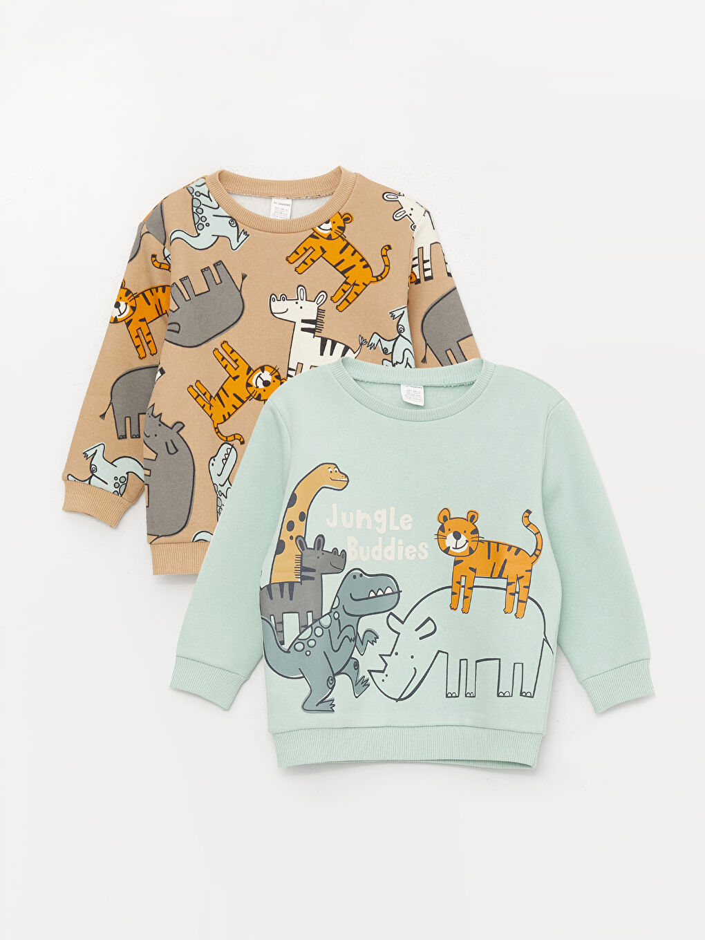 LCW baby Uçuk Su Mavisi Bisiklet Yaka Uzun Kollu Baskılı Erkek Bebek Sweatshirt 2'li