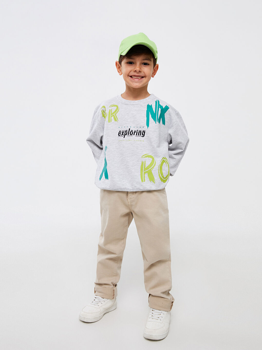 Gri Bisiklet Yaka Uzun Kollu Erkek Çocuk Sweatshirt