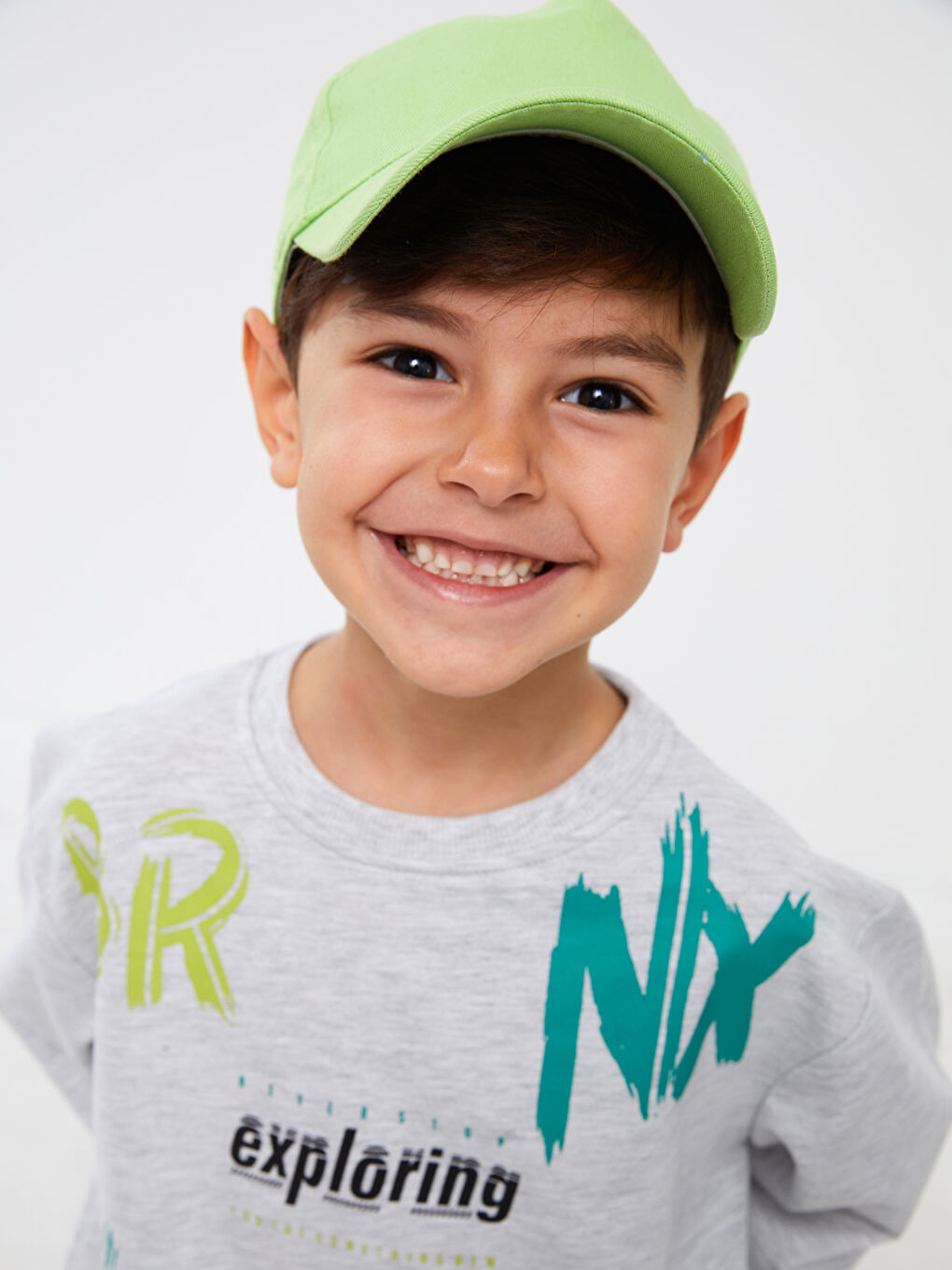 Gri Bisiklet Yaka Uzun Kollu Erkek Çocuk Sweatshirt-1