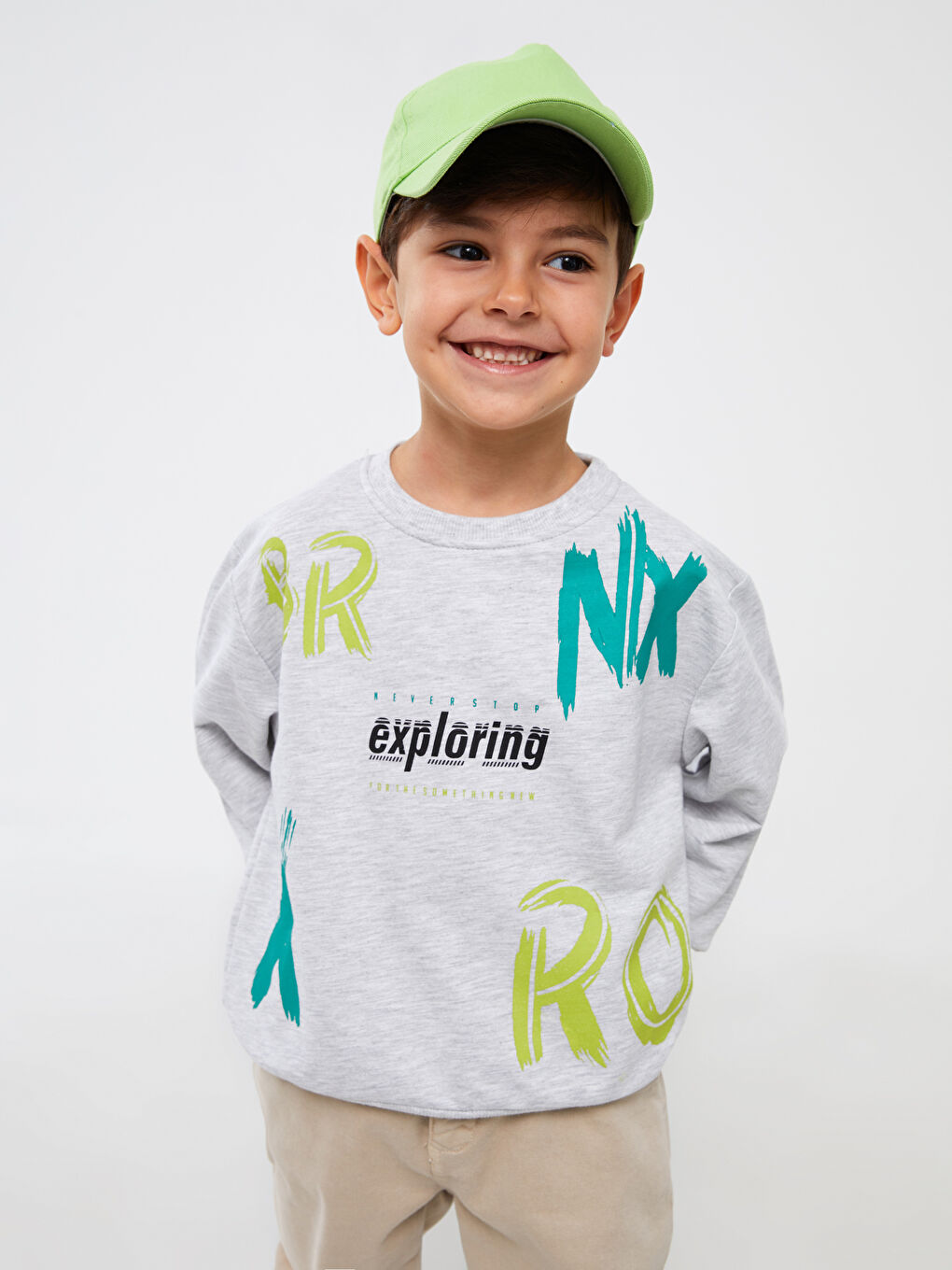 Gri Bisiklet Yaka Uzun Kollu Erkek Çocuk Sweatshirt-2