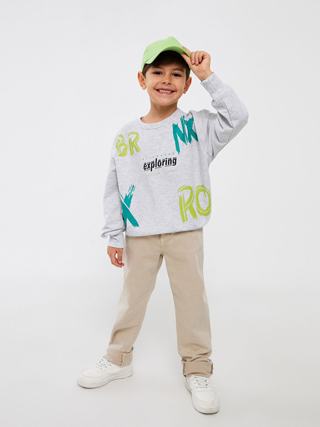 Gri Bisiklet Yaka Uzun Kollu Erkek Çocuk Sweatshirt-3