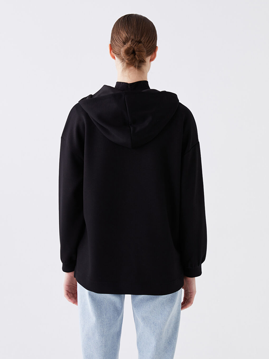 LCWAIKIKI Basic Yeni Siyah Düz Oversize Kadın Hoodie - 5