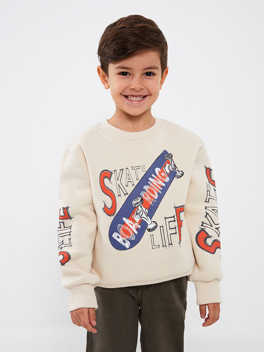 Calimera Kids Bej Bisiklet Yaka Uzun Kollu Erkek Çocuk Sweatshirt - 1