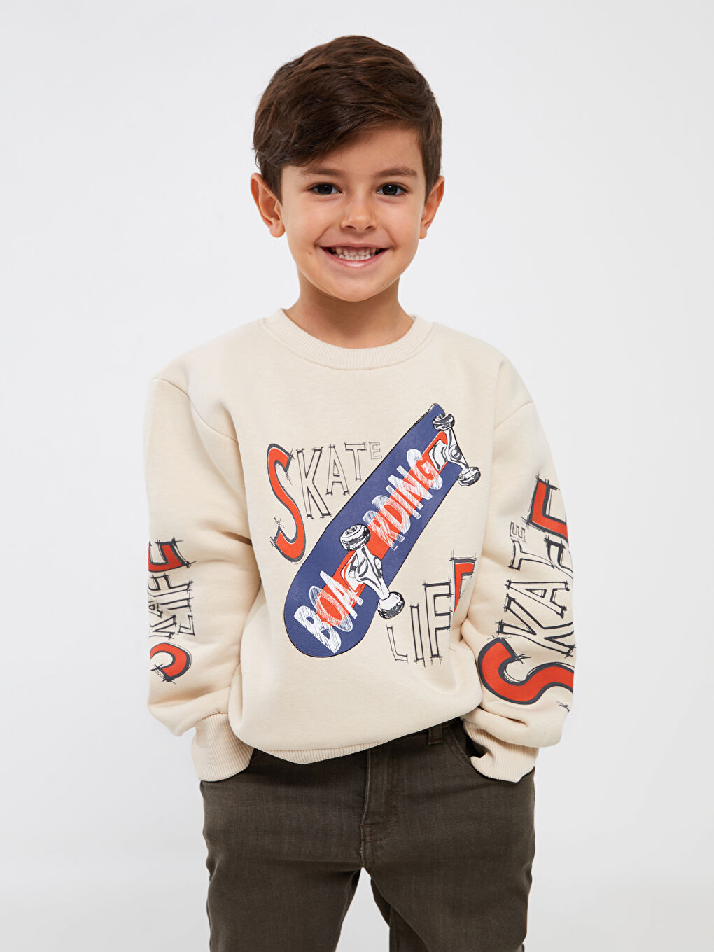 Calimera Kids Bej Bisiklet Yaka Uzun Kollu Erkek Çocuk Sweatshirt - 2